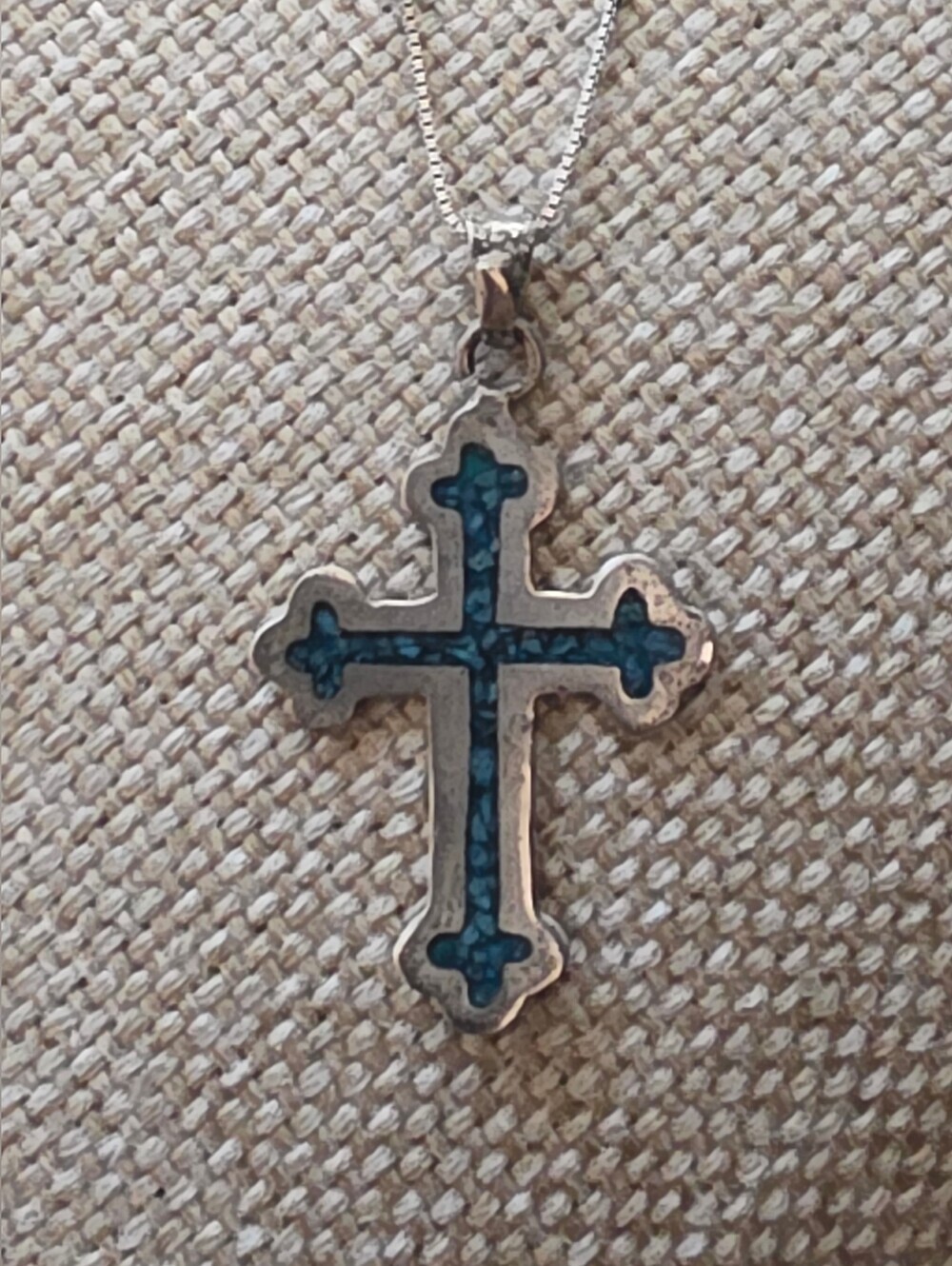 TAXCO STERLING SILVER 925 TURQUOISE CROSS WITH 925 CHAIN 17 IN
